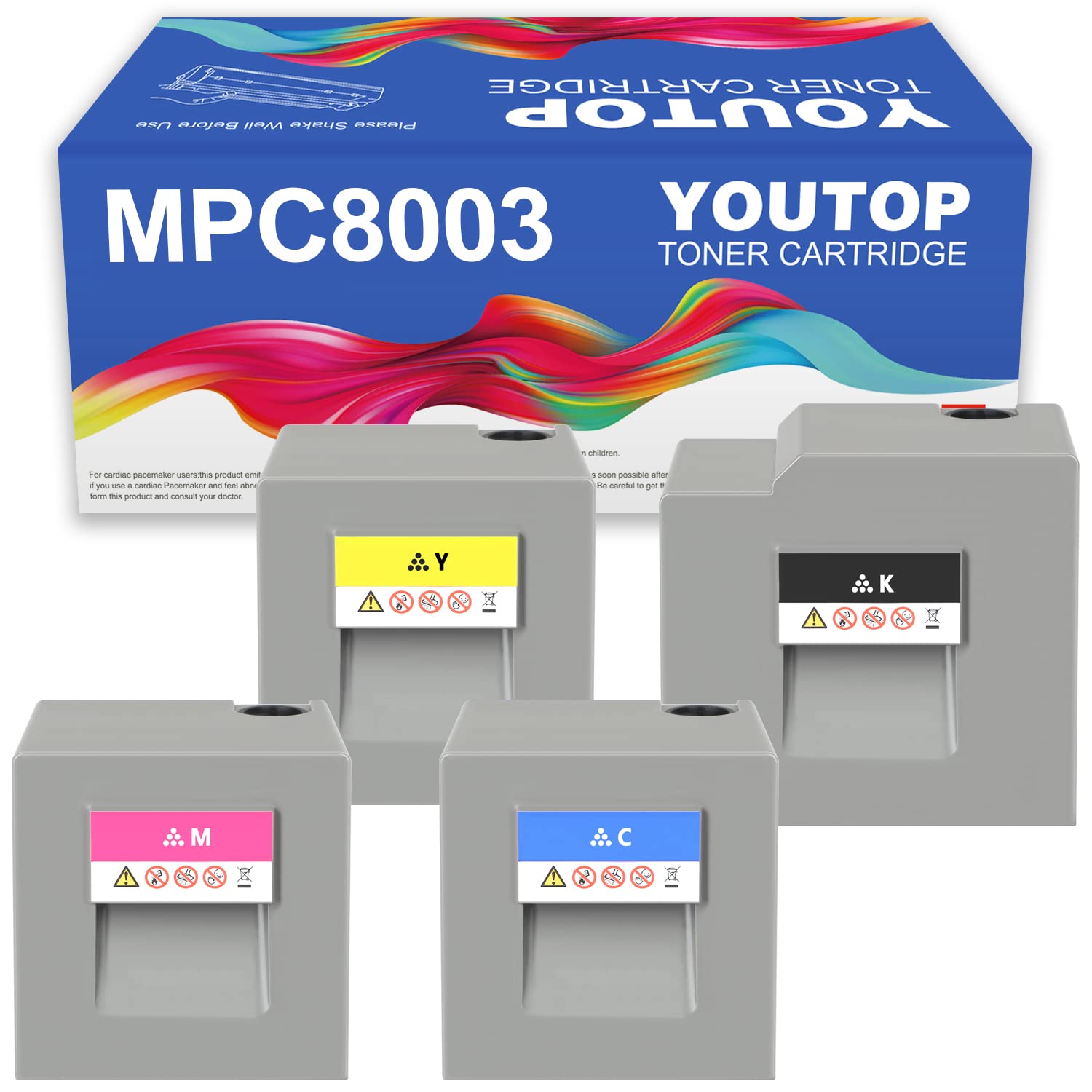 YOUTOP4PK MP C8003 Toner Cartridge Compatible for Ricoh IM C6500 C8000 MP C6503 C8003 (842196 842197 842198 842199)