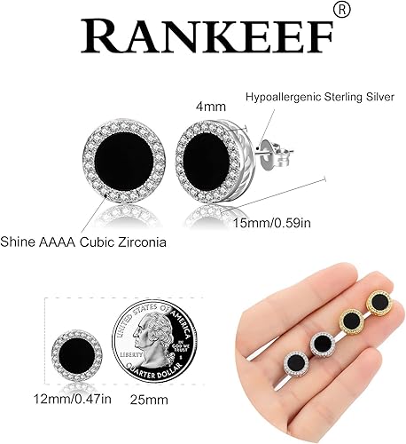 Miniatura 3 de RANKEEF Aretes para hombre, aretes para hombre, chapados en oro de 18 quilates, hipoalergénicos, redondos, con circonita cúbica, hip hop, cruz