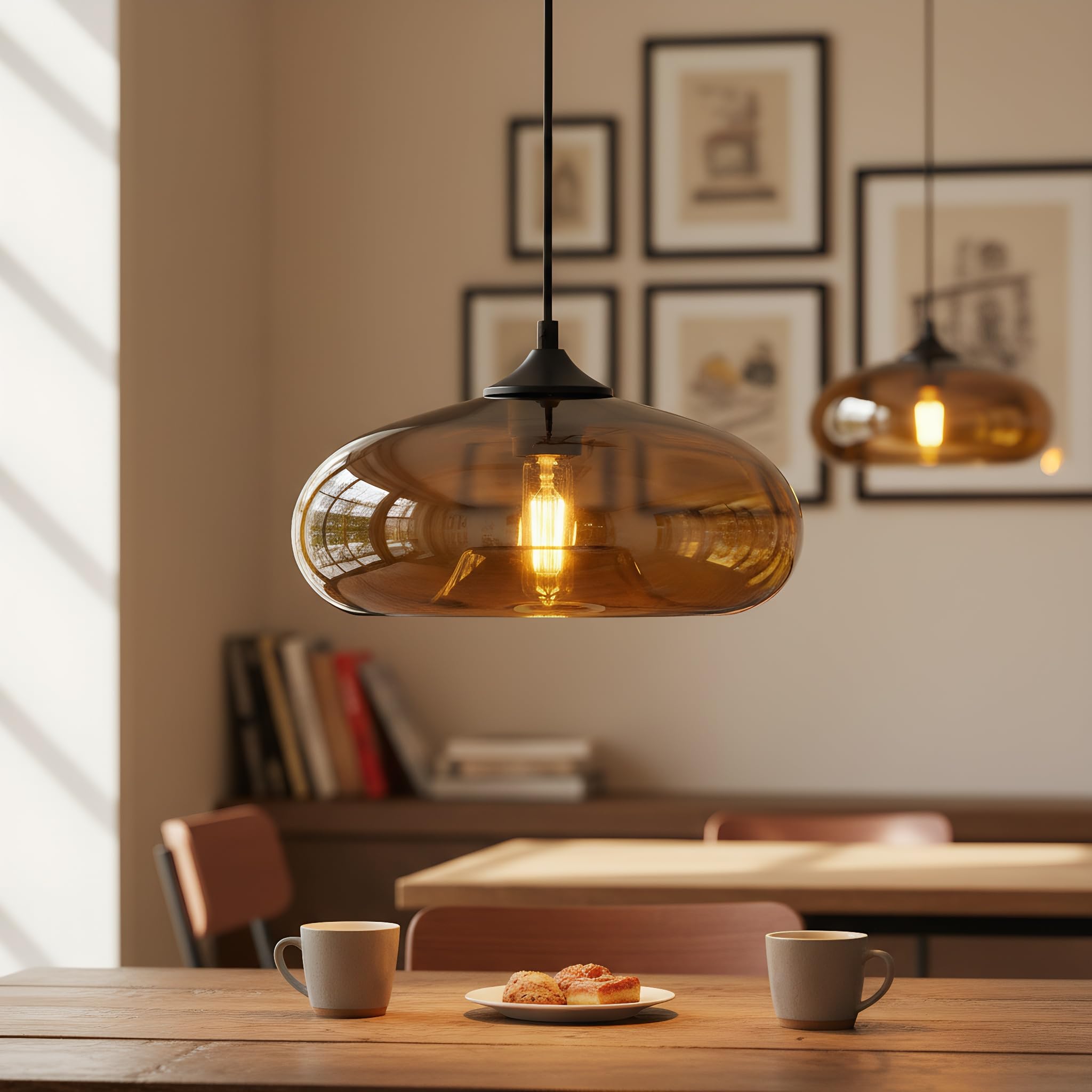 28cm Lampada a Sospensione in Vetro Vintage Industriale,Presa E27, Altezza regolabile, Singolo Lampadario da Soffitto per Sala da Pranzo, Cucina e Soggiorno (Marrone)