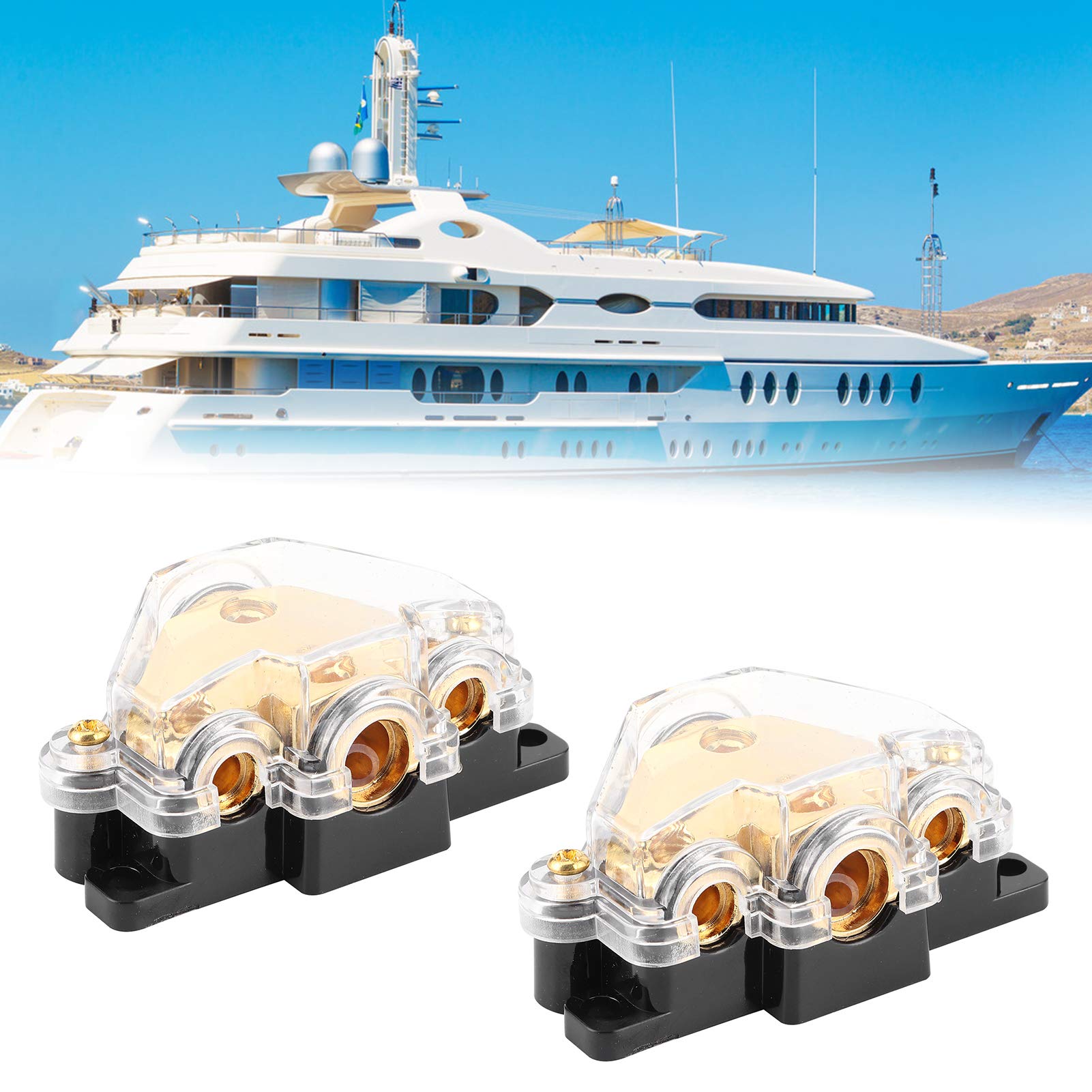 Lot de 2 Blocs de Distribution D'alimentation 1 en 3 Voies pour o Amplificateur Câble Répartiteur Protecteur de Circuit pour Auto Voiture Bateau Blocs de Distribution