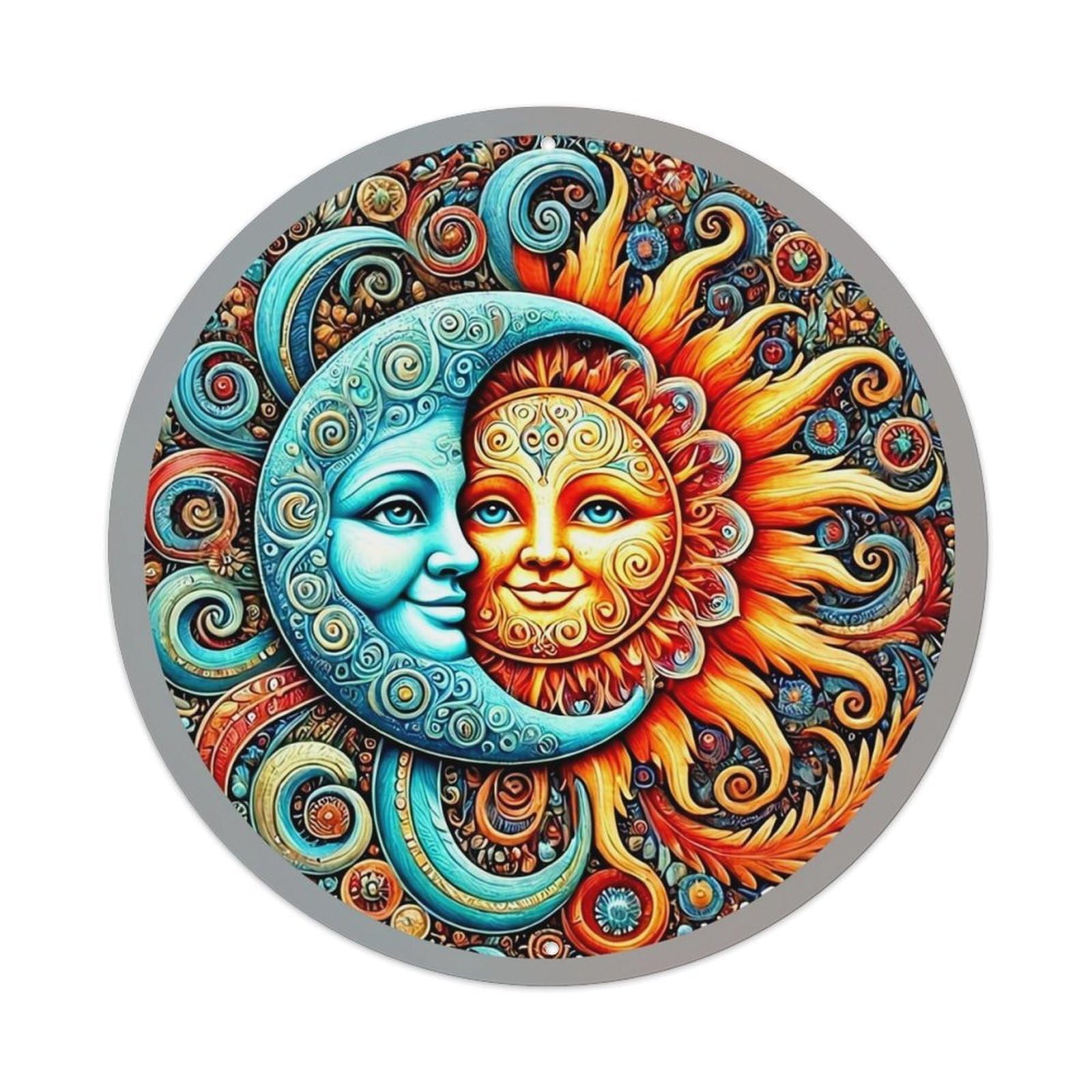 Sun And Moon Face Pattern Retro Metal Tin Sign, Vintage Metal Poster for home, Gaming Room, Studio Workshop,Bar,Garage Wall Art Decor 8x8 inch