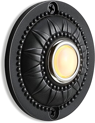Miniatura 6 de Dreyoo Botón redondo de metal para timbre de puerta, botón de repuesto de botón de timbre LED iluminado con cable negro, timbre de puerta de hierro