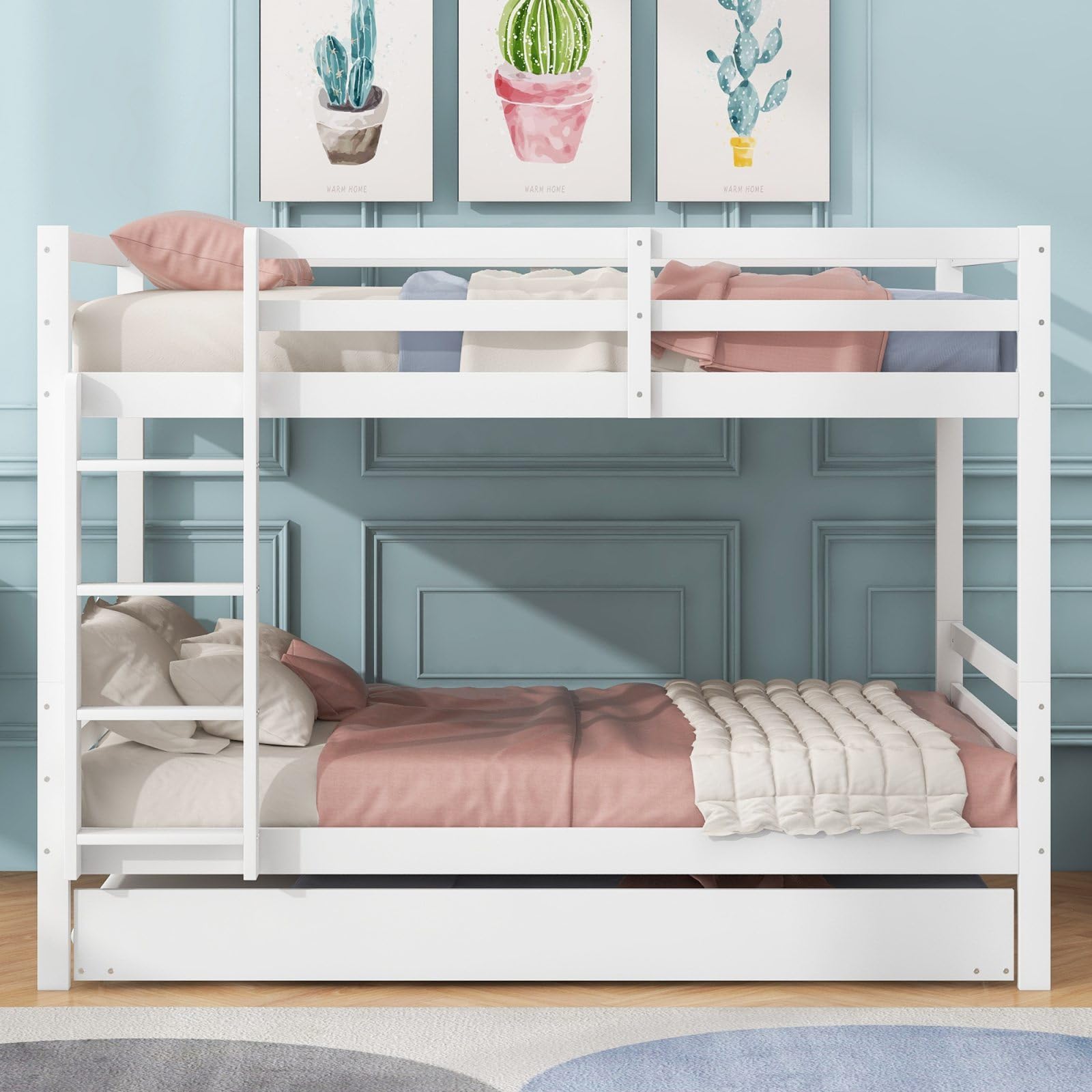 Sweiko Lits superposés 140 * 200cm, Lits pour Enfants avec Lits escamotables, Cadres de lit avec Garde-Corps Hauts, escaliers Stables,White