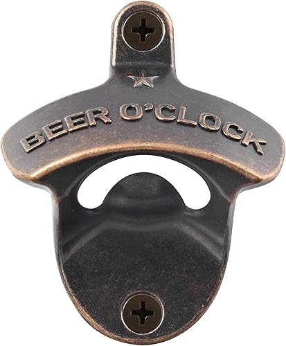 Abridor de botellas vintage para montaje en pared, diseño de cerveza O'CLOCK, con rosca, cobre antiguo (paquete de 3)