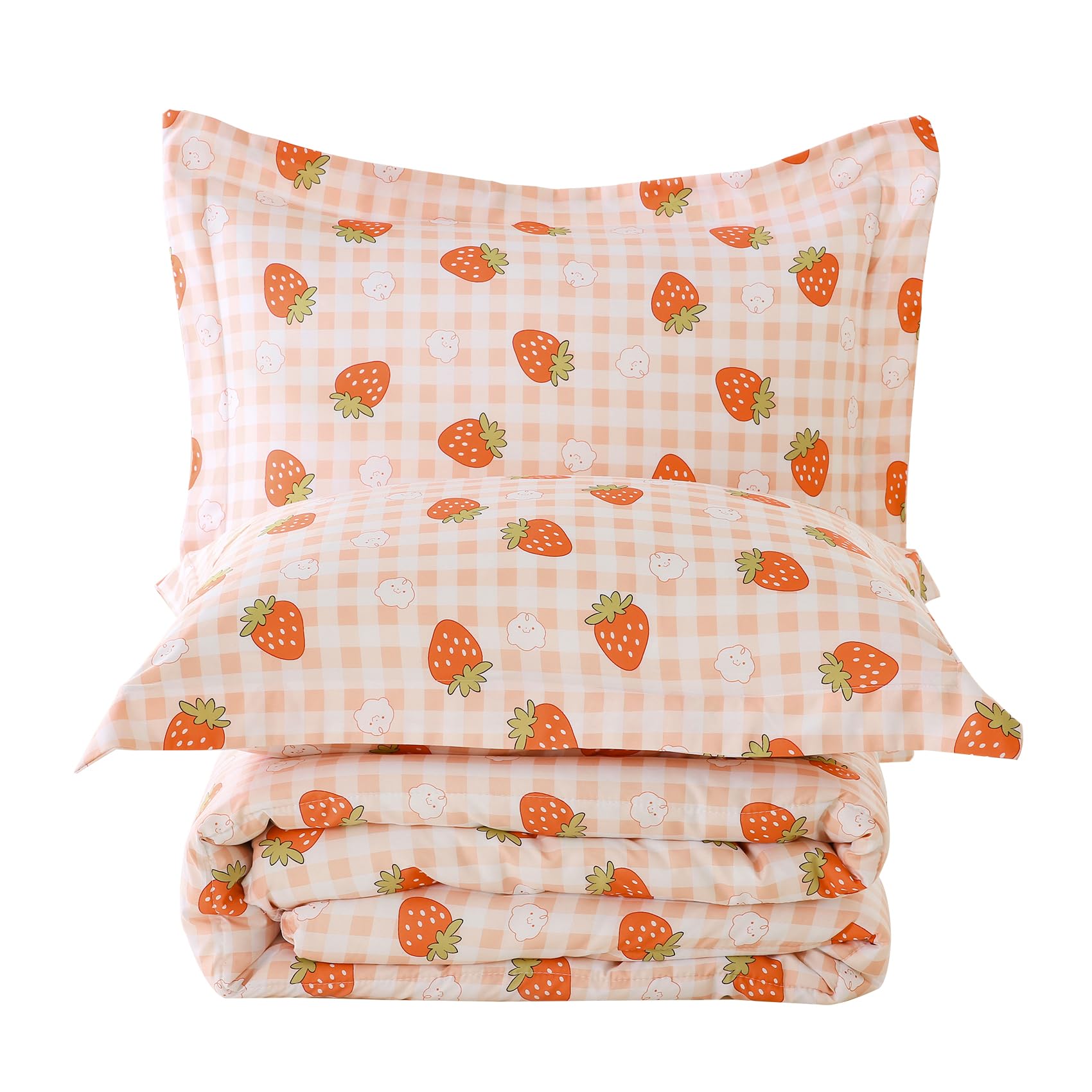 Yibeizi Strawberry Comforter Set Full Size Girls Gingham Bedding