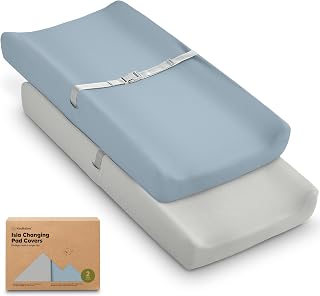 2-Pack Baby Changing Pad Cover for Girl, Boy - 32x16 Soft Viscose Derived from Bamboo Baby Diaper Changing Table Pad Cover Sheets, Neutral, Snug Fit Nursery Diaper Change Sheets (Steel)