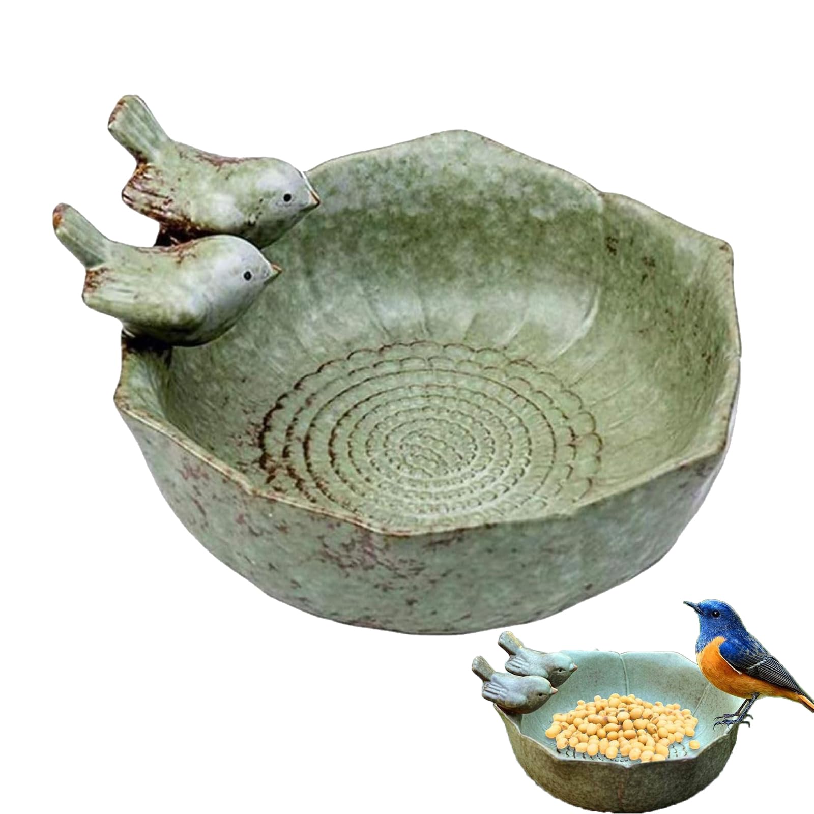 Cuenco redondo verde para baño de pájaros, bebedero para pájaros a prueba de heladas, de pie, para aves silvestres, para exterior, jardín, 16 x 16 x 8 cm (verde)
