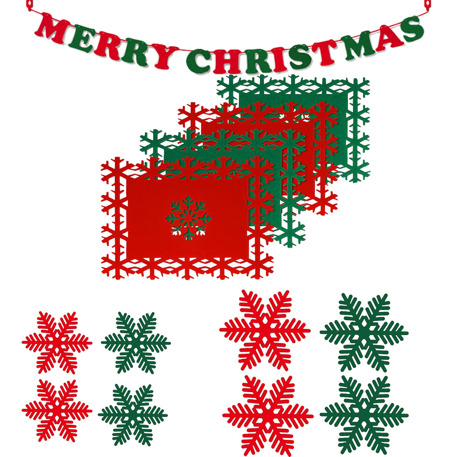weigav 12 Mantel de Fieltro de Navidad, 4 Almohadillas de Comida, 8 Posavasos de Nieve Roja, Decoraciones de Navidad, Decoraciones de Navidad para Mesas de Navidad