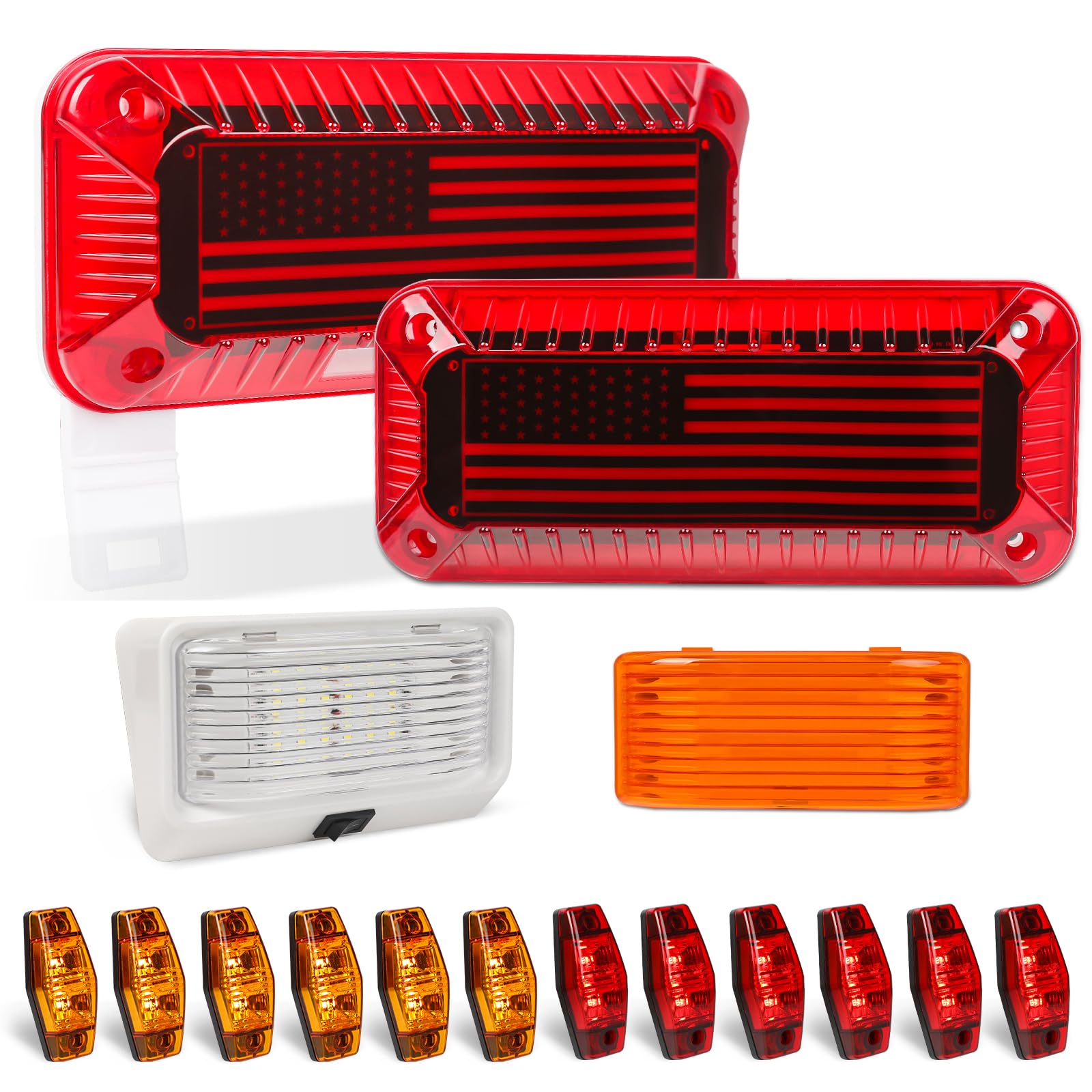 RV Tail Lights 2PCS 57 LED Trailer Lights Kit with License Plate Light - Super Bright Red Stop Brake Turn Signal Lights, Waterproof Taillights Surface Mount for Camper, Van, Utility Trailer