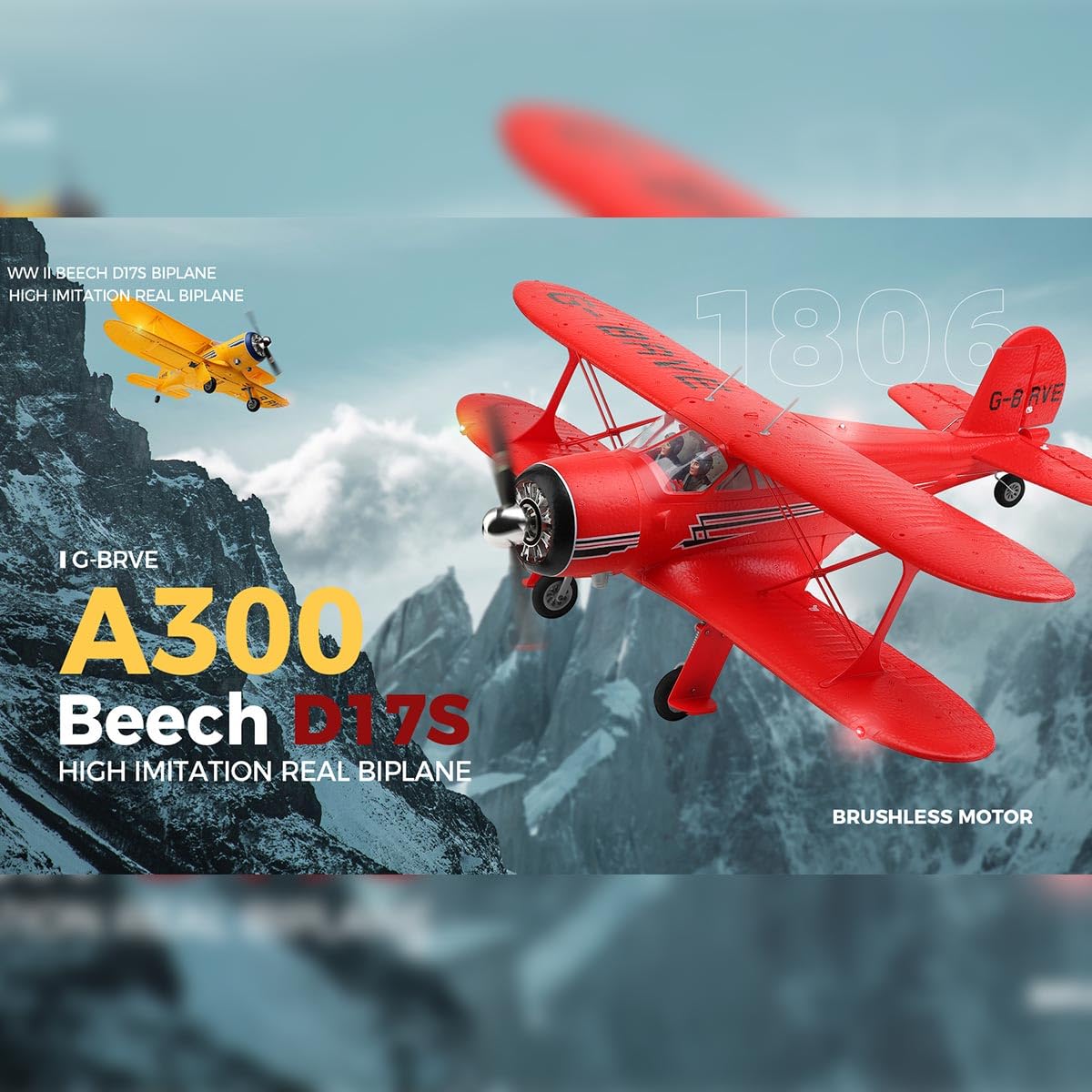XKA300 Beech D17S RC Avión 2.4G 4CH Ala fija RC Avión con motor sin escobillas, estabilización giroscópica, cambio de modo Wingsp 3D 6G de 550 mm y desmontable rápido - RTF