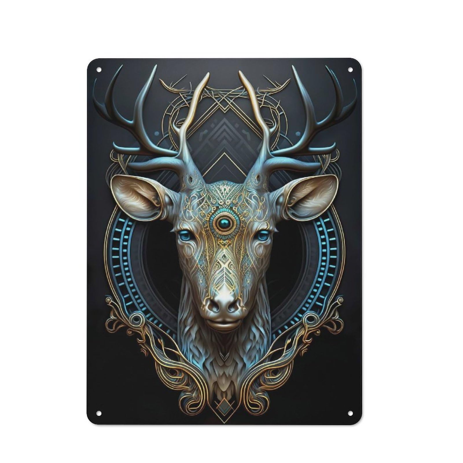 Junmoney Style-19 Tin Wall Plaque 40X30cm With Mystical Astrology Deer For Home Office Or Studio, For Garage, Workshop And Man Cave Decoration