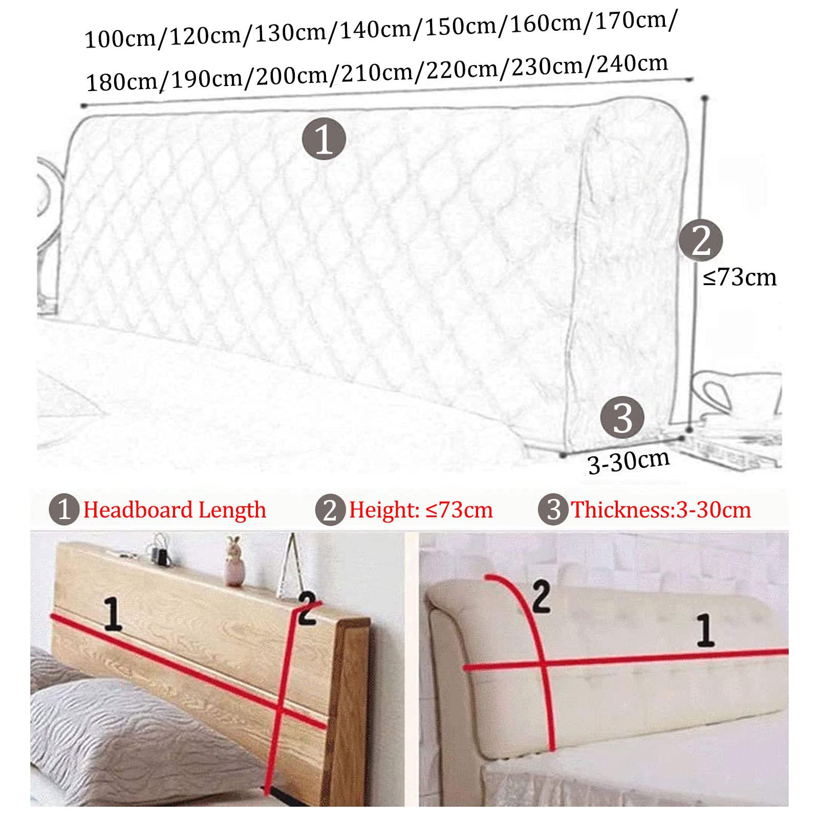 Couvre De Tête De Lit De Haute Qualité King Double Simple, Housse De Tête De Lit Matelassée Super Douce Tout Compris Couverture De Tête De Lit en Velours épais Housse De Protection,Grey3-230CM