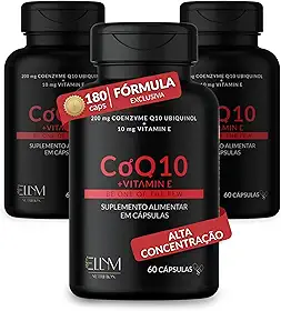 Coenzima Q10 200mg Ubiquinol com Vitamina E 10mg ELLYM NUTRITION Alta Concentração 180 Capsulas
