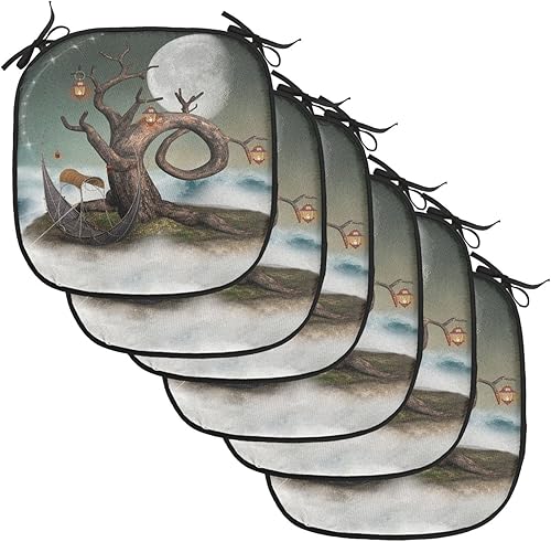 Miniatura 109 de Lunarable Cojín retro para silla, dibujo de chica a la moda en tierra primavera campo margaritas arte, acolchado de asiento para cocina y patio con