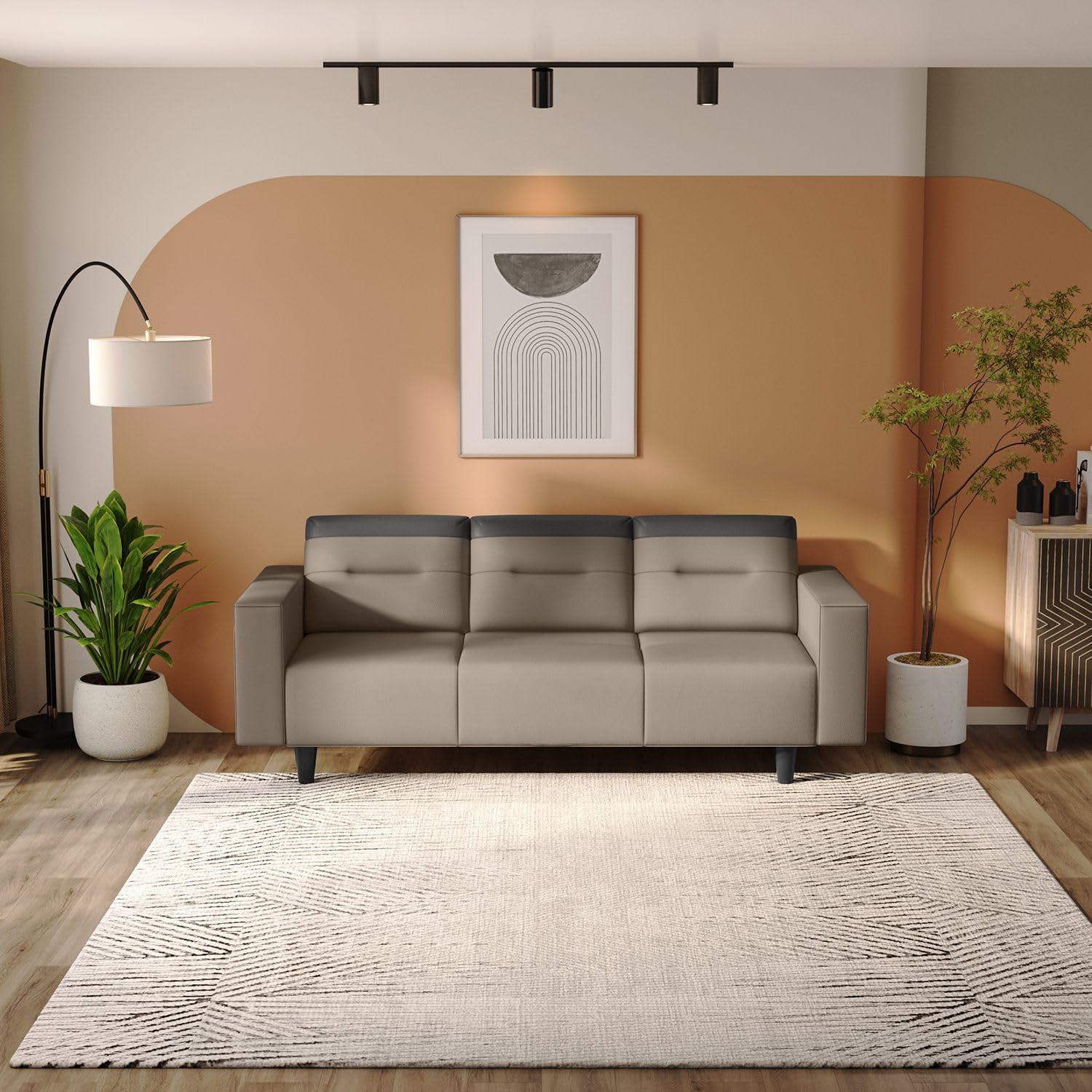 Interio by Godrej Vespera 3-Seater Synthetic Leather Sofa | 3-Years Warranty, Solid Wood, Peanut and Black - Image 1