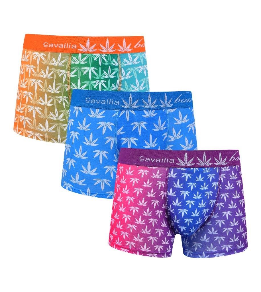 Goldstar Men's Orange Blue Purple Goldstar® Weeds Leaves Cotton Rich Underwear Trunks Boxer Shorts Hipster Pack Of 3, Small,