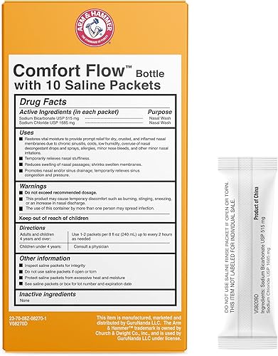 Miniatura 6 de GuruNanda Arm & Hammer Comfort Flow con 10 paquetes de sal, kit de enjuague nasal para lavado de senos nasales, ayuda a aliviar la congestión nasal