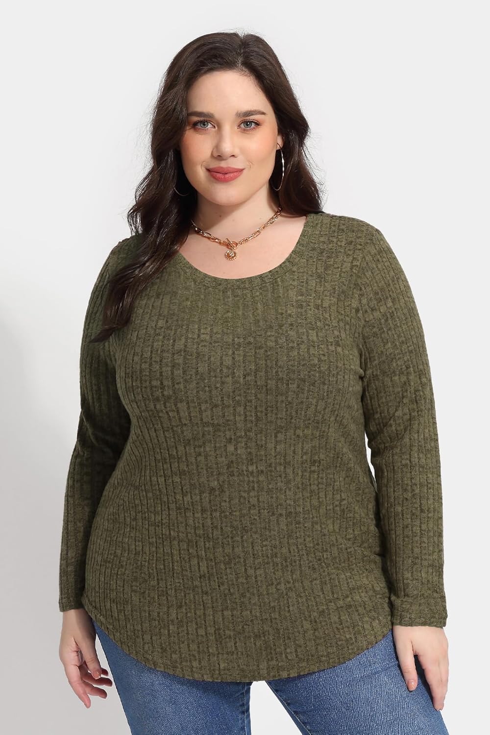 TIYOMI Plus Size Tunic Tops Long Sleeved Round Neck Tee Knit Sweater Outfits Fall Autumn Winter Shirt XL-5XL - Image 2