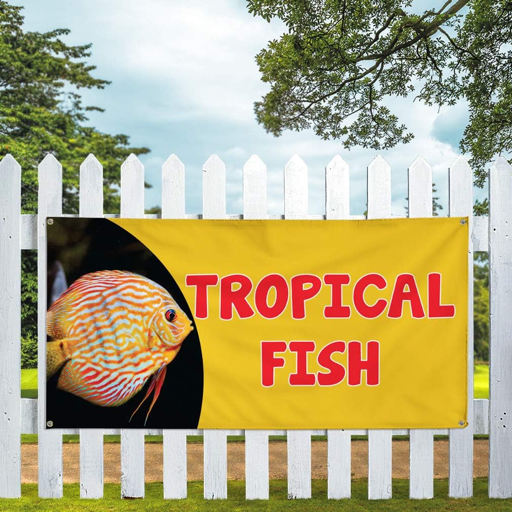 Vinyl Banner Sign Tropical Fish #1 Style B Tropical Fish Marketing Advertising Yellow - 20inx50in, 4 Grommets, One Banner