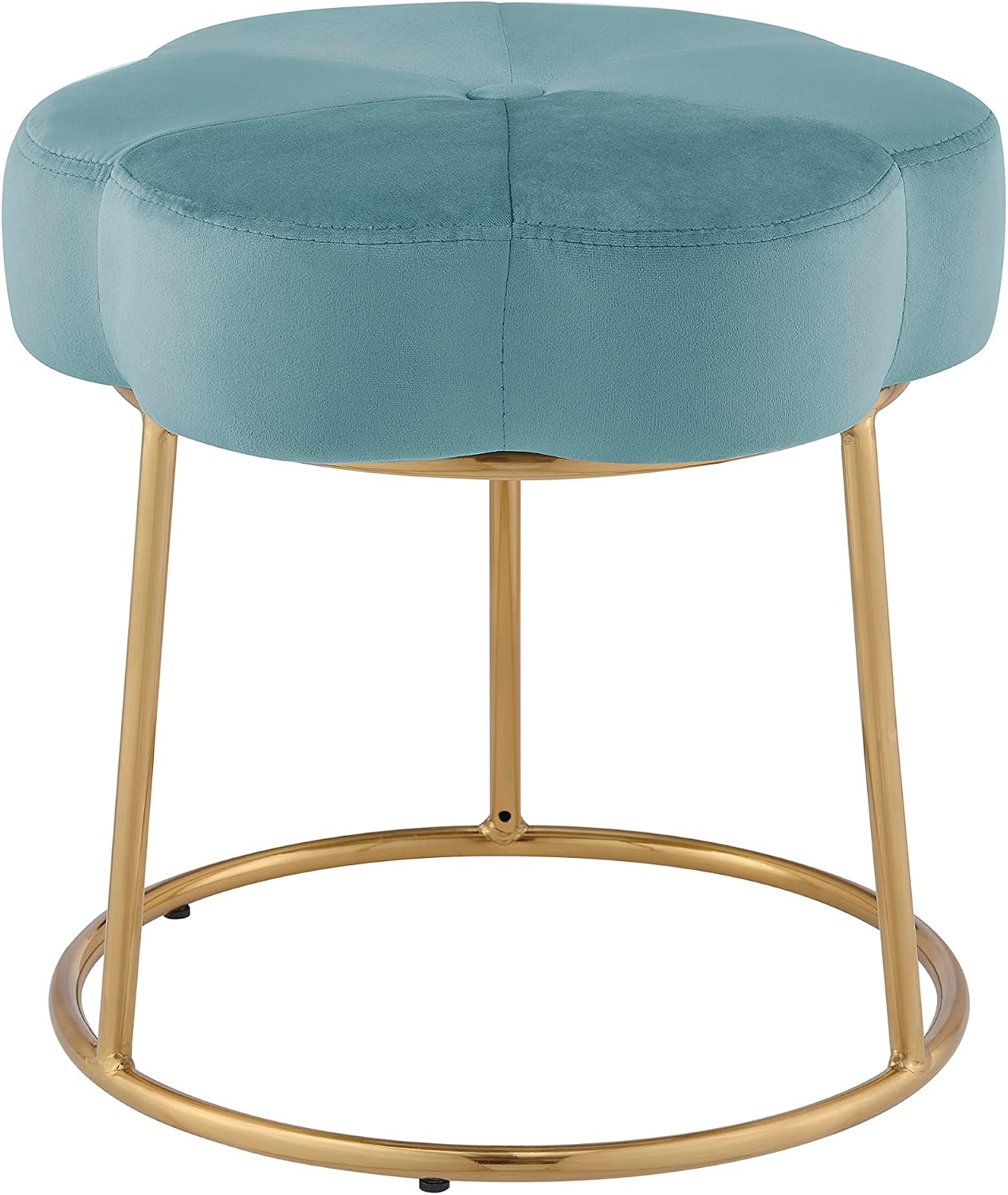 Linon Talulah Light Teal Velvet Uphostered Vanity and Accent Stool with Gold Metal Base