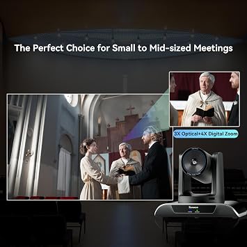Tenveo AI Auto-Tracking PTZ Camera 3X Optical + 4X Digital Zoom, USB3.0/HDMI/RS232, 93 Wide-Angle for Video Conferencing, Business Meetings, Live Streaming, Church, Worship, Zoom, Teams, OBS