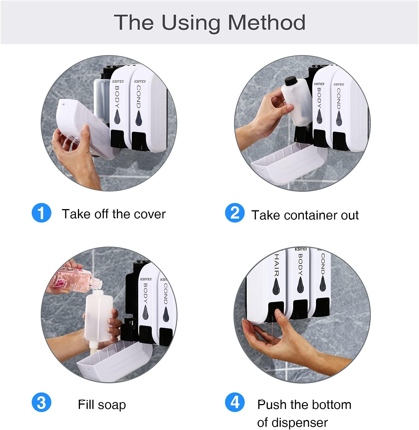 Shower Soap Dispenser Wall Mounted, Shower Dispenser 3 Chamber for Bathroom, KSITEX 35.5oz/1050ml : Home & Kitchen