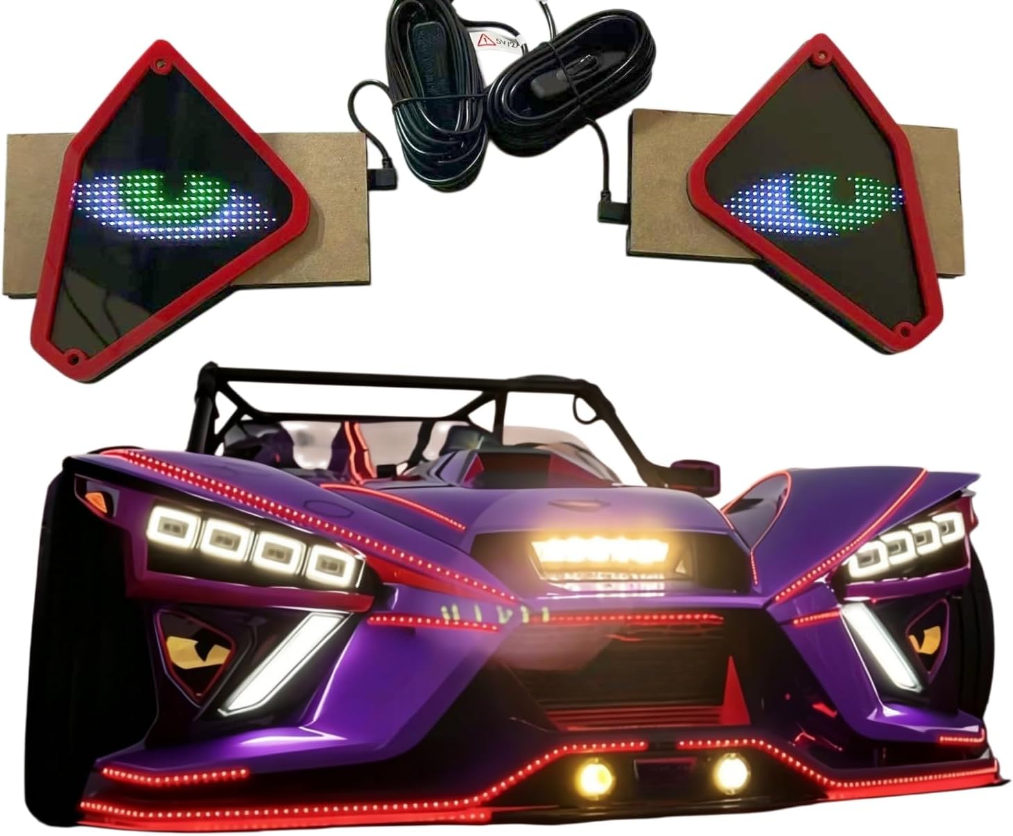 2PCS Devil-Eyes Style Vent Gap Fillers with Programmable Text/Patterns, Bluetooth & Remote Control, Fits for Polaris Slingshot 2020-2024, High-Brightness Custom LED Accent Lighting Kit