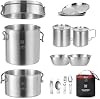 CretFine Backpacking Cooking Set with Mini Stove, Stainless Steel Camping Cookware with Carrying Bag for 1-2, Camping, Hiking, Backpacking, Bushcraft and Picnic