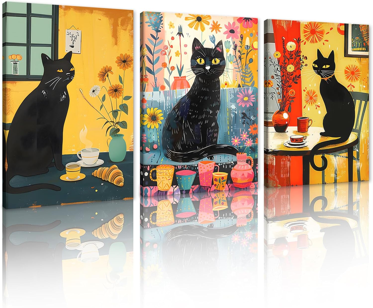 Colourful Kitchen Wall Art Set of 3 Prints Flower Summer Breakfast Wildflowers Botanical Garden Wall Art Decor Minimalist Impressionism Art Canvas Print Framed Ready to Hang-12'' W X 16''H X 3pcs