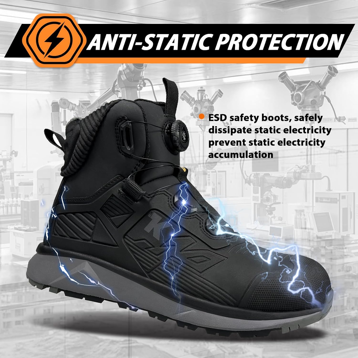 Men Work Boots - Durable Quick Lacing System, ESD Shoes, Aluminum Alloy Toe and Puncture Proof ASTM 2413, Oil and Slip Resistant, Water Resistant Lightweight Industrial Safety Boot