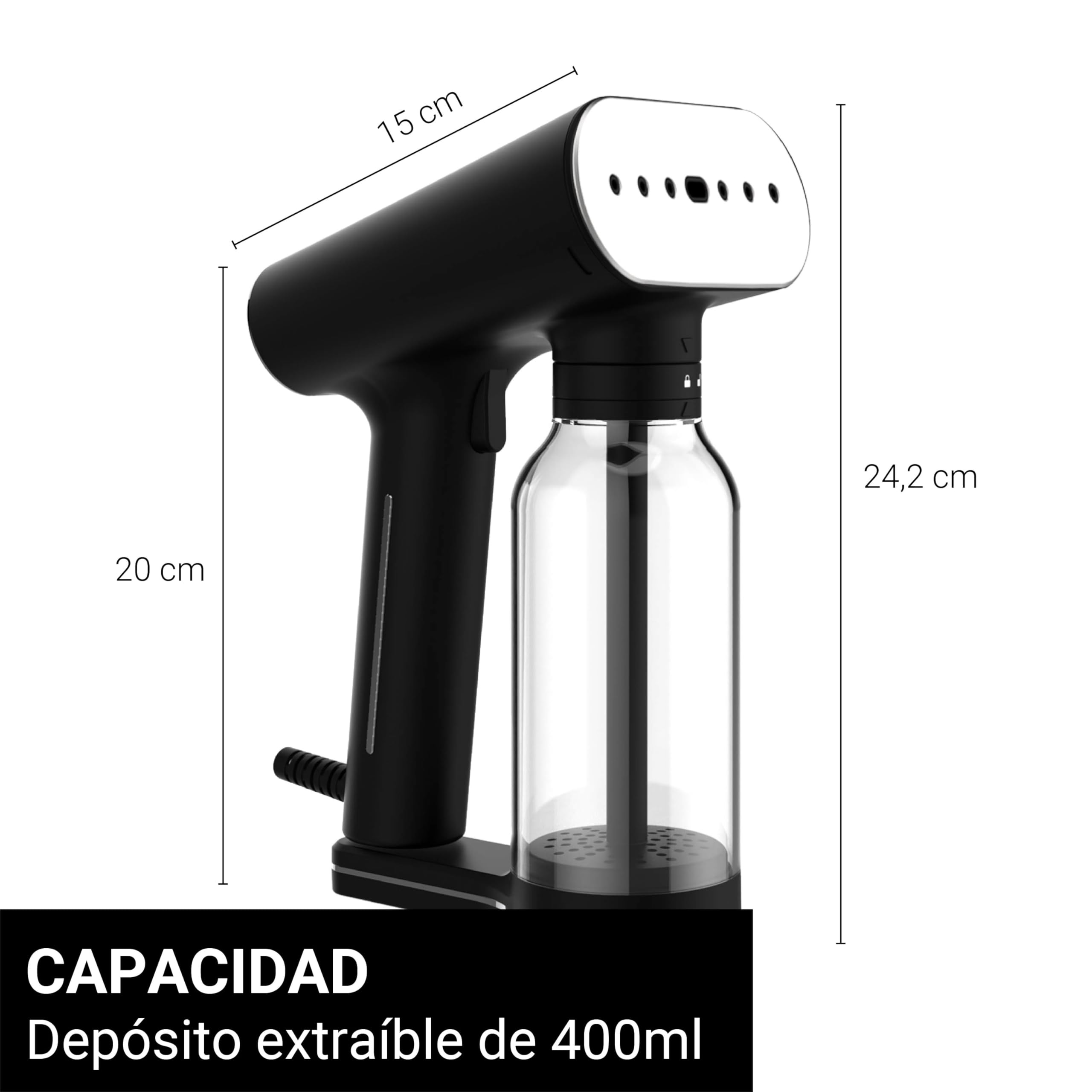 SteamOne Karl XL Vaporizador Portátil Steamer Negro 2000W - 400ml | Vaporizador Portátil Karl XL, 2000W, Depósito 400ml, 27min Autonomía, Listo en 30s, Sistema Antigoteo, EUXL400BV2