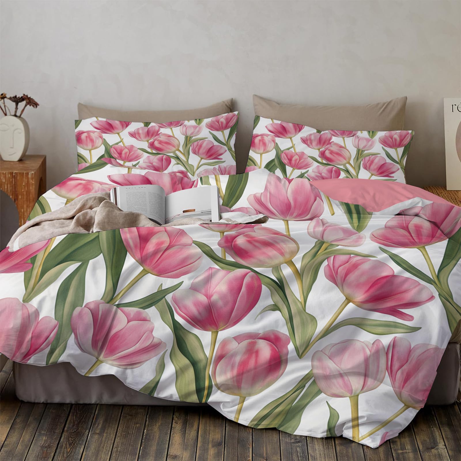 Housse de couette en microfibre supérieure plante florale chic pour lit deux personnes