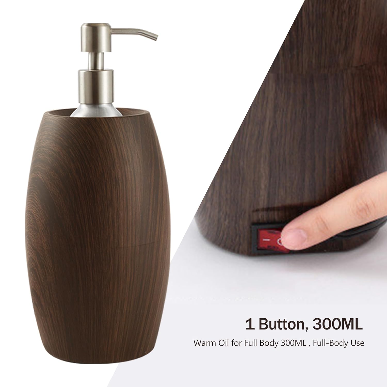 NOVAL Professional Massage Oil Warmer Heater with Leak Proof Aluminum Bottle 8.5 Fl.OZ 140°F Max Temperature Wood Grain Design for Salons and Home Spa