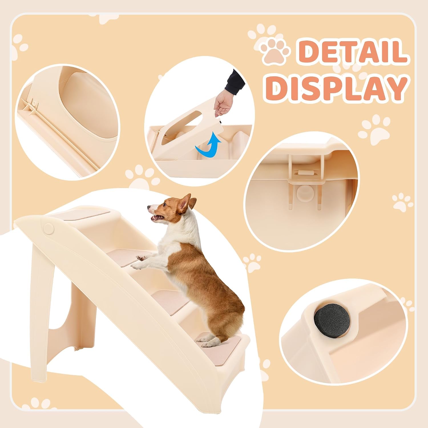 KUAFU Dog Stairs for Small Dogs Cats 18.5" H 4-Steps Folding Pet Steps for Couch Sofa and Bed PP Plastic