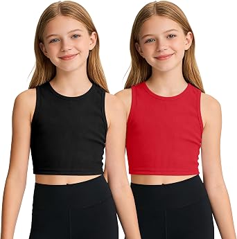 Auranso Girls Tank Tops 2 Pack Ribbed Knit Sleeveless Crop Tops for Kids