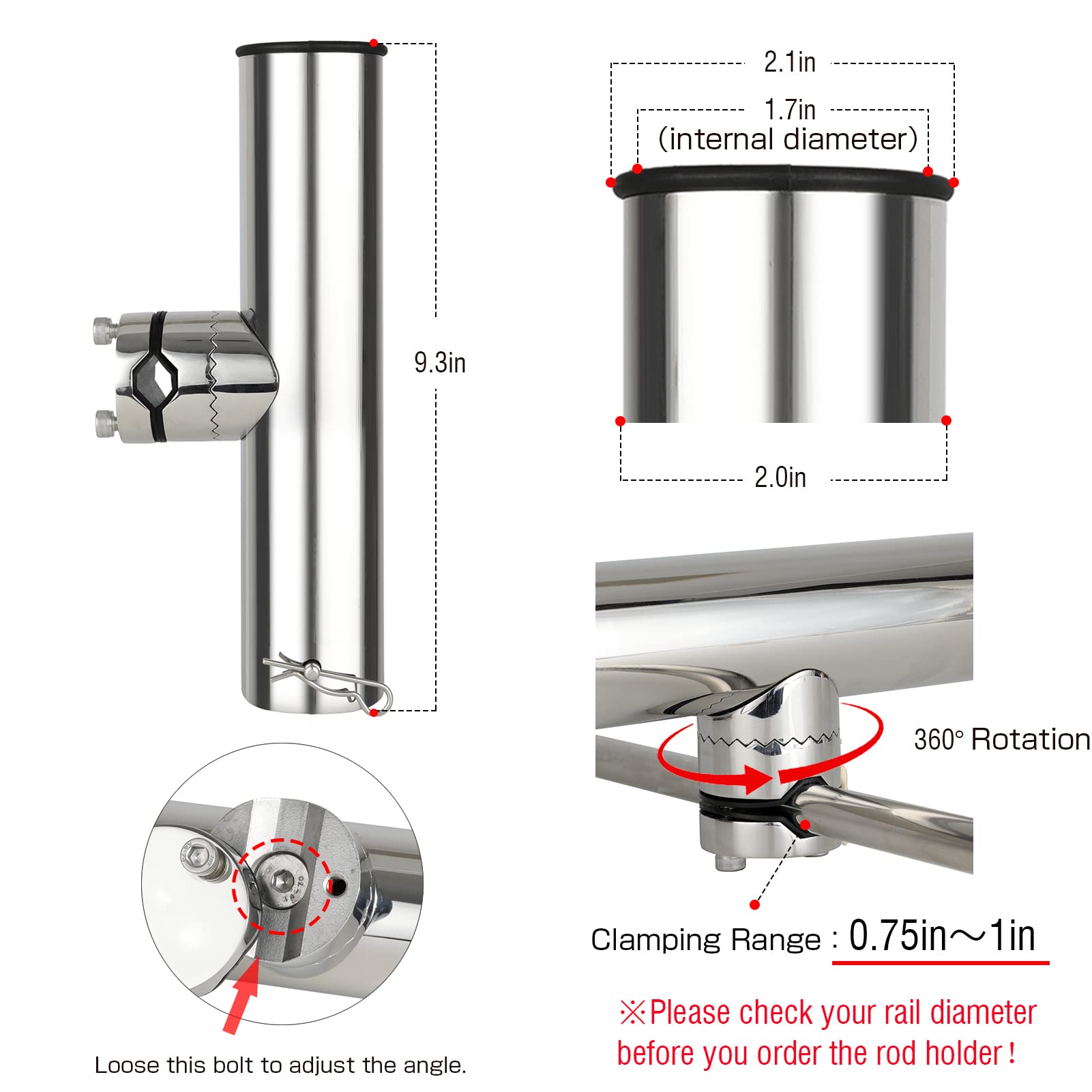 Barque Peche Porte Canne Yacht Amovible Fixation Support Canne Bateau Demontable Mer Supports Cannes Durable INOX SUS316