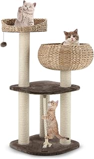 PETSITE 41 Inch Modern Cat Tree for Indoor Cats - Multi-Level Tower with Wicker Condo, Sisal Scratching Posts, Top Perch & Dangling Toy