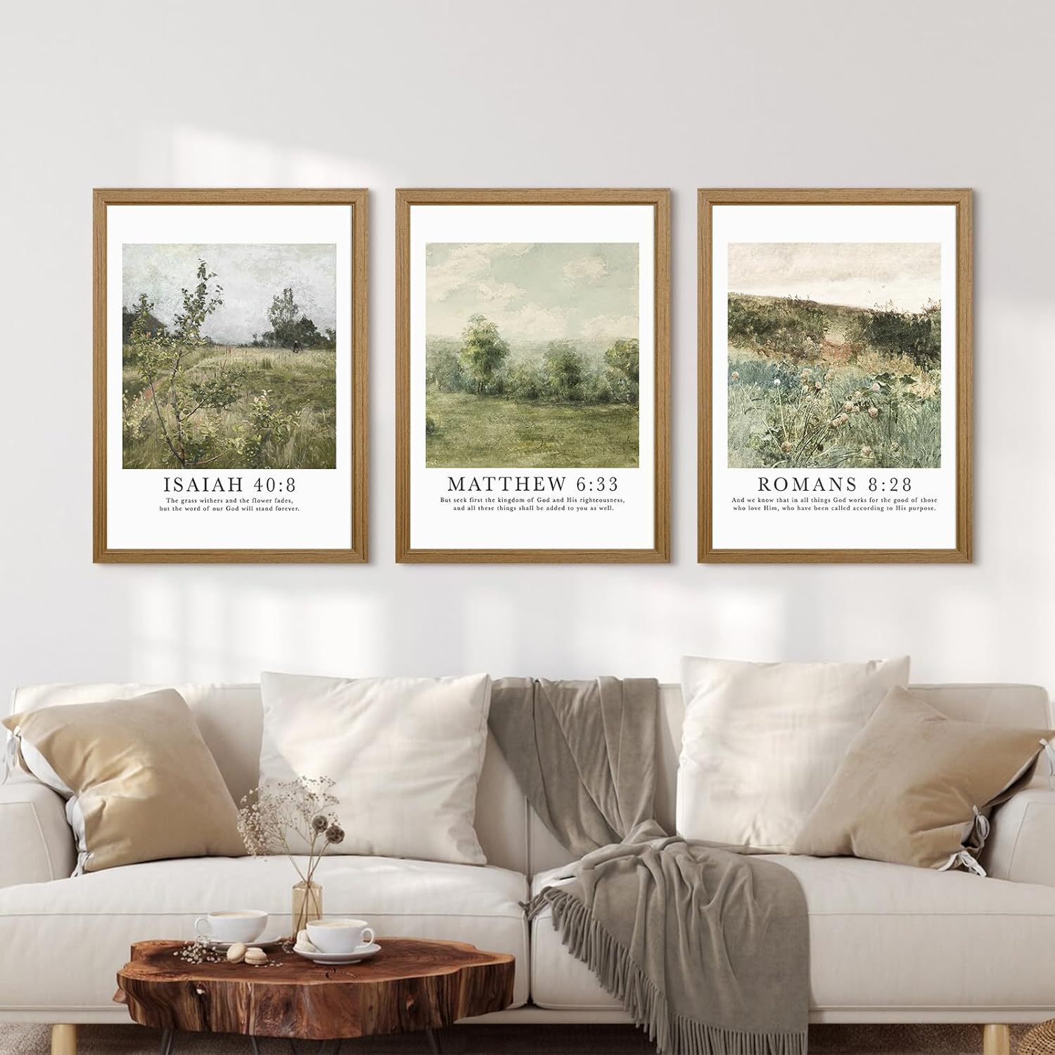 Christian Bible Verse Wall Art Decor Scripture Floral Canvas Painting Jesus Religious Wall Art Vintage Aesthetic Landspaces Pictures Modern Christian Artwork for Living Room 12x16x3 Inch Wood Framed