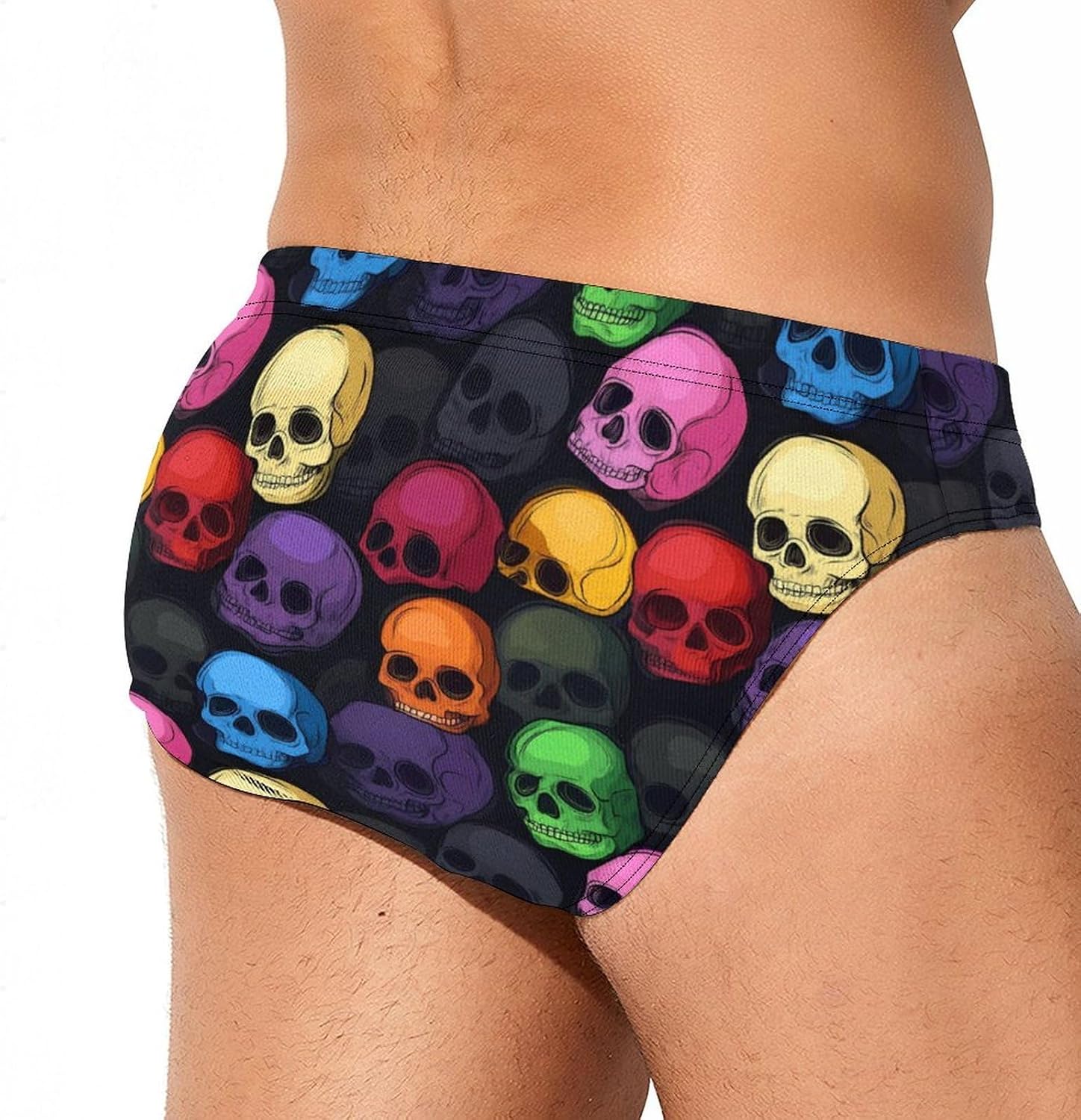 Colorful Skull Print Men's Swimsuit Brief Sexy Bikini Briefs Retro Printed Swimwear Quick Dry Swimming Trunks 3X-Large