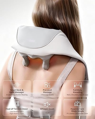 Miniatura 2 de Masajeador Shiatsu inalámbrico de cuello y espalda con calor, 10 minutos x 12 usos, 3 modos de masaje y 2 niveles de intensidad, tejido profundo 3D