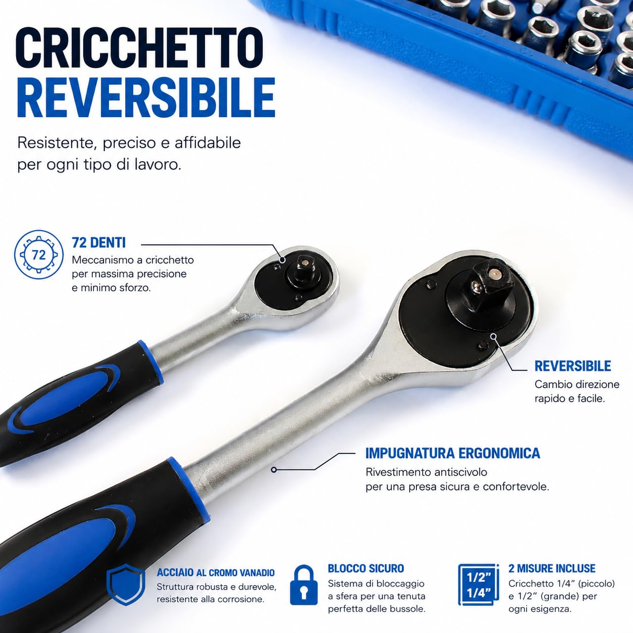 NLIGHTING Set Bussole Professionale 108 Pezzi con Cricchetto 1/4" e 1/2", Inserti Torx Allen Phillips, Bussole Corte e Lunghe, Valigetta Rigida Compatta, Kit Completo per Officina e Fai da Te