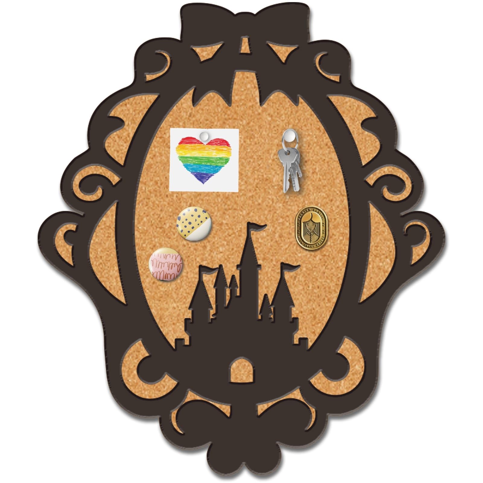 CRASPIRE Castle Pin Cork Board 11.8 x 9.1 Inch Wings Wooden Framed Bulletin Display Badge Saddle Brown Wall Mounted Memory Memo Brooch Holder Storage for Home Bedroom Women Gift Wedding Decoration