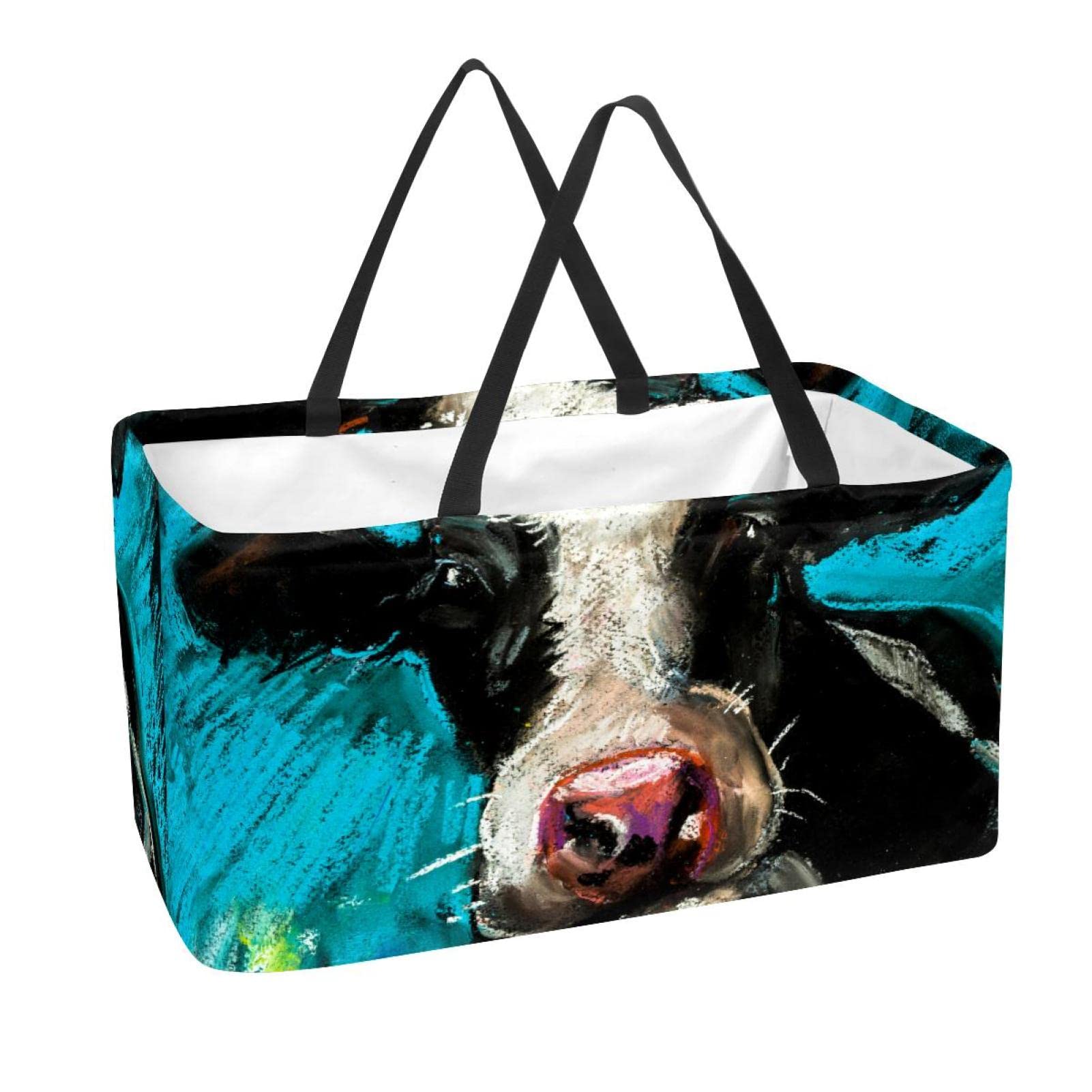 Multicolour Large Collapsible Utility Tote,Reusable Grocery Shopping Bag Cow Print
