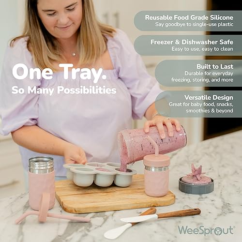 Miniatura 5 de WeeSprout Bandeja de silicona para congelador con tapa con clip, contenedor perfecto para almacenamiento de alimentos caseros para bebés, verduras,