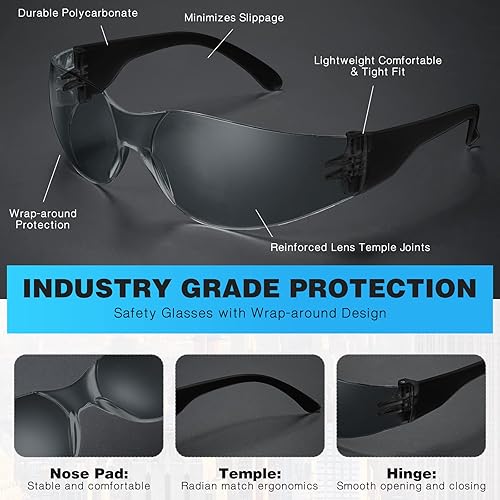 Miniatura 3 de WFEANG Gafas de seguridad transparentes, 100 pares, gafas protectoras para hombres y mujeres, ANSI Z87.1, resistentes a los impactos, para trabajo,