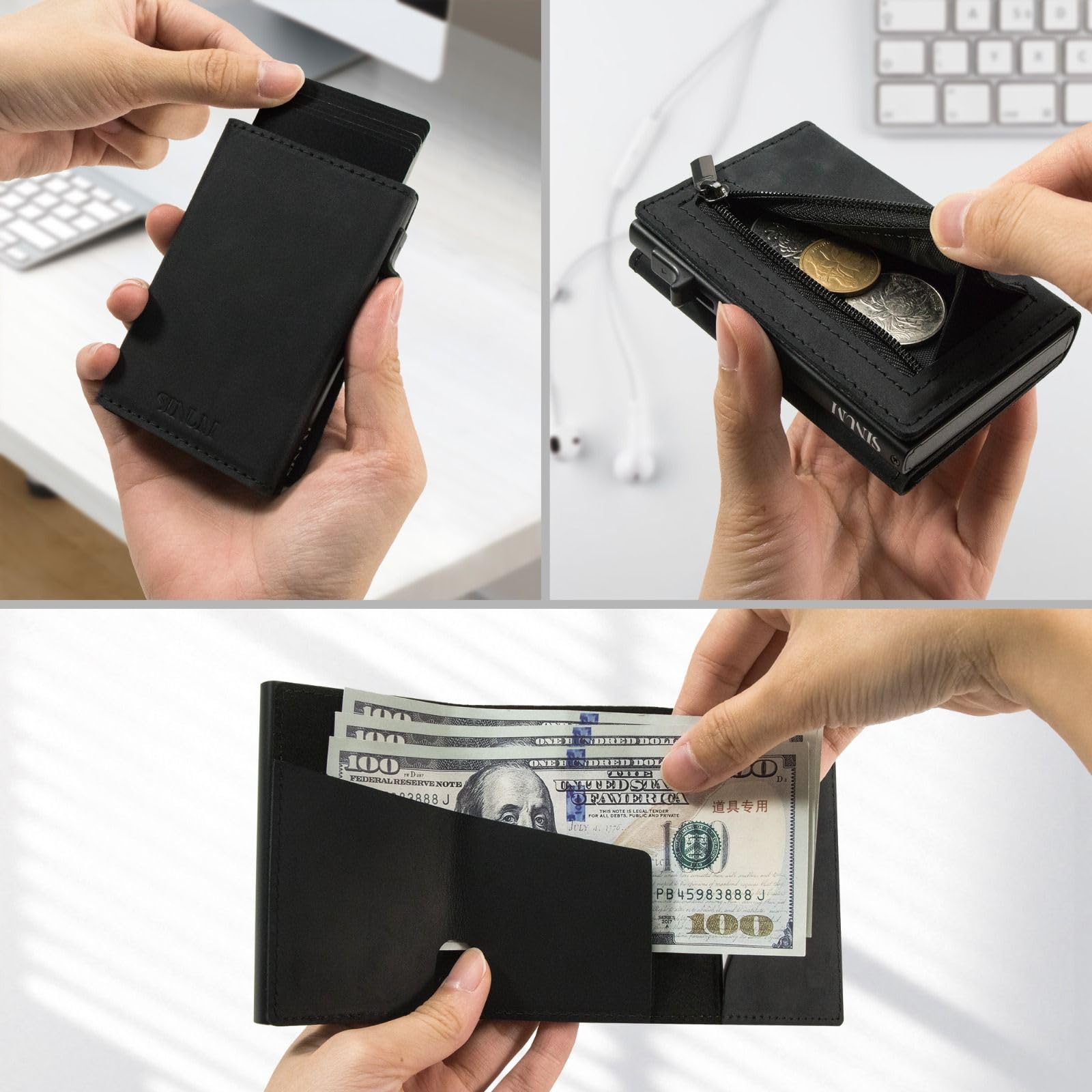 Portafoglio Pelle Crazy Horse - Chiusura Magnetica - Porta Carte Di Credito con Portamonete - Protezione RFID Anticlonazione - Brand Italiano (Pelle Crazy Horse, Nero)