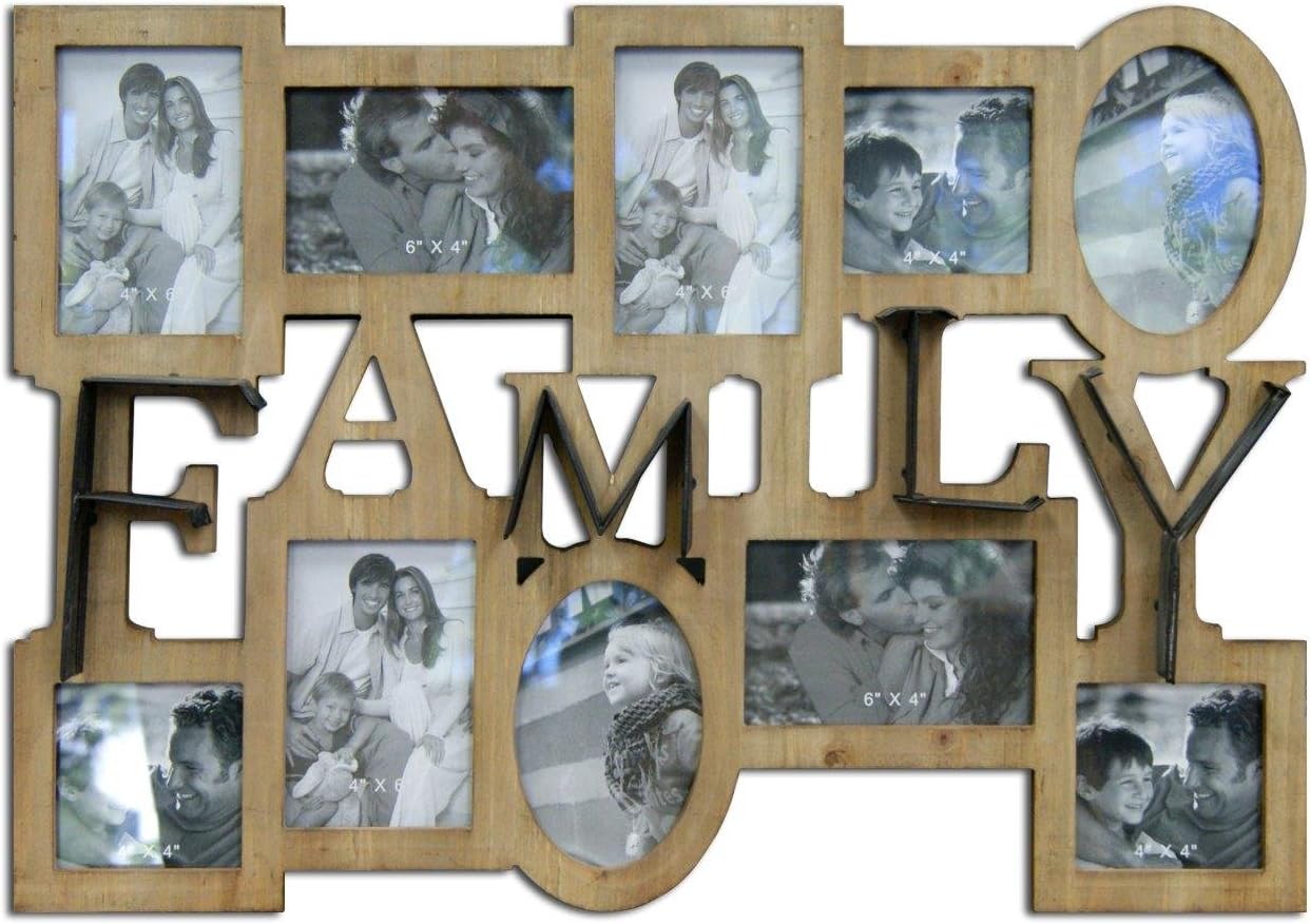 Family Decorative Wooden Photo Collage 25 x 17 x 2 Inches with 3D Metal Letters