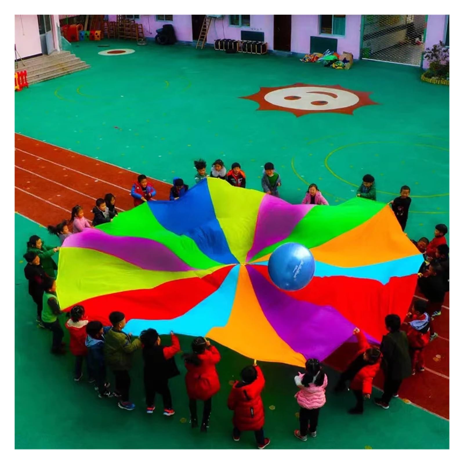 Ballery Paracaídas Paracaídas de arcoíris for niños de 2 a 6 meses, juegos al aire libre, tienda de campaña, diversión, parque infantil, escuela, ejercicio en grupo, actividades cooperativas