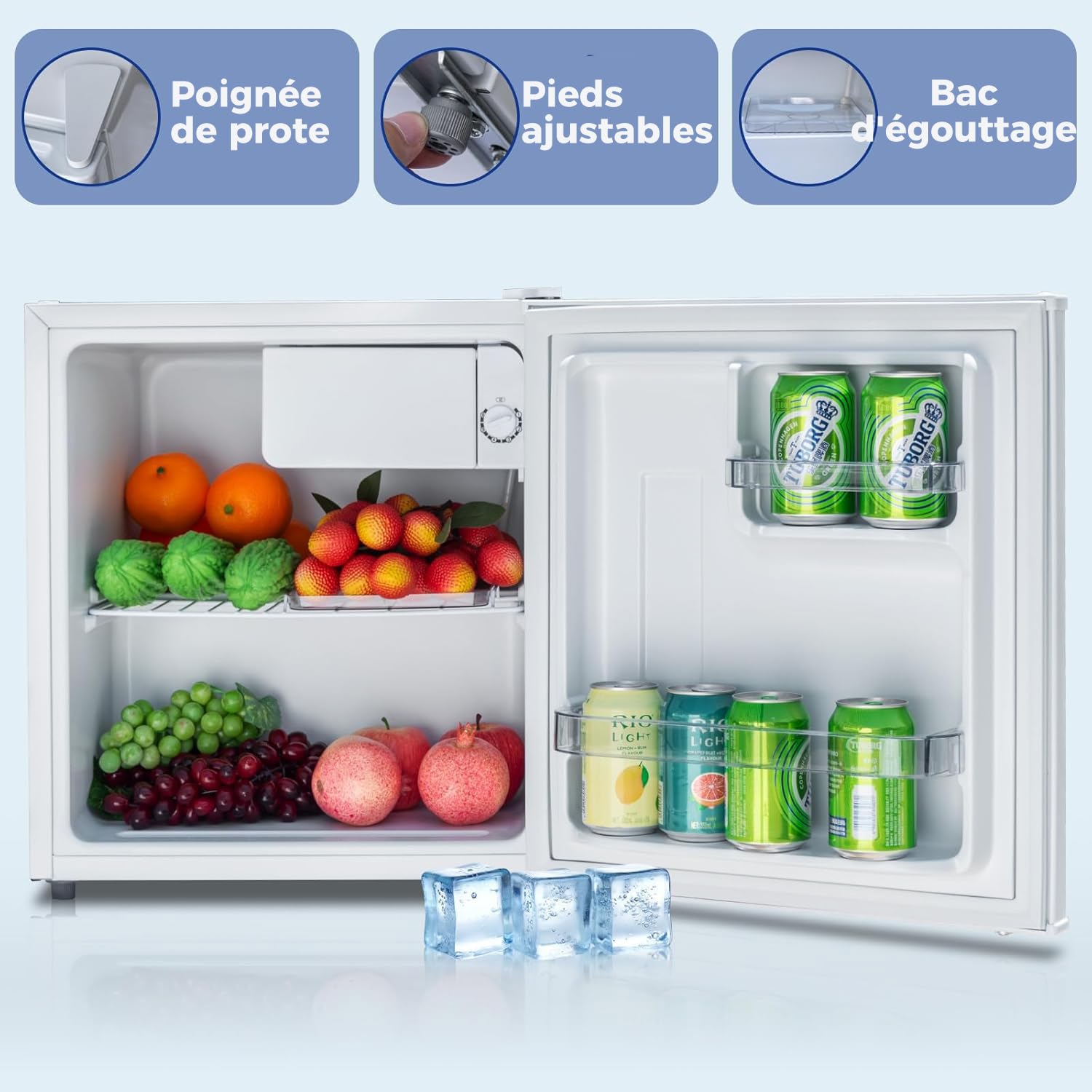 Smad Mini Frigo 48L Petit Réfrigérateur Porte Réversible 0-10℃ MiniBar Blanc