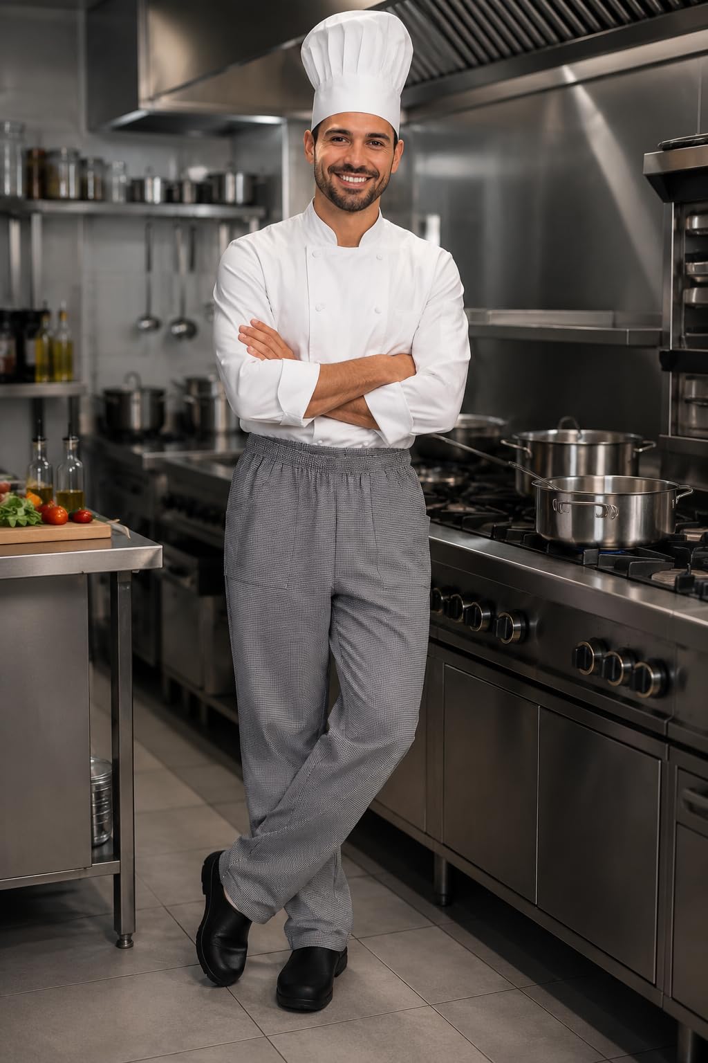 Siry Work Pantalone da Cuoco Unisex Professionale, 100% Cotone, con Elastico in Vita e Coulisse, Tasche Laterali, Made in Italy